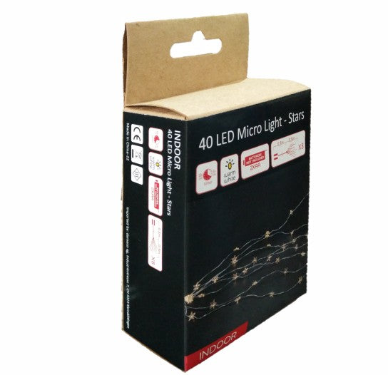 LED Micro Draht Lichterkette mit Sternen 40 LEDs L: 50cm silber Draht