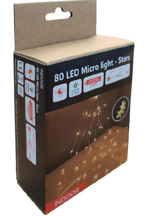 LED Micro Draht Lichterkette mit Sternen 80 LEDs L: 130cm silber Draht