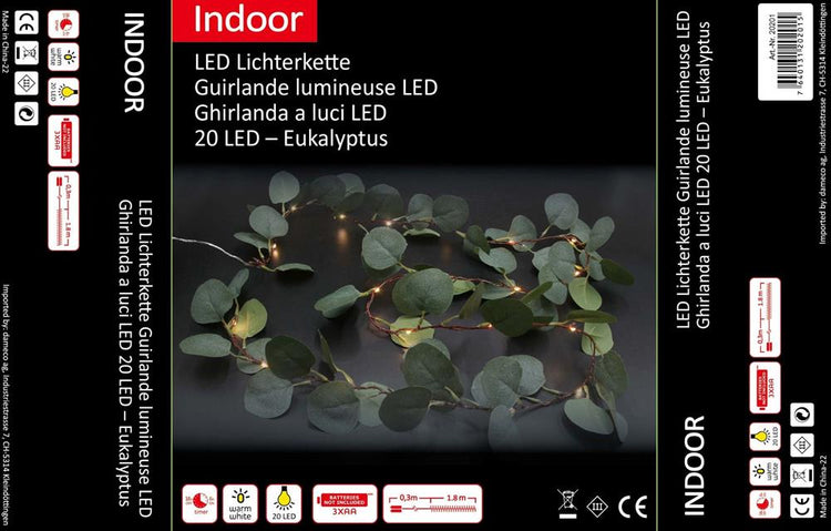 LED Lichterkette Eukalyptus Blätter mit 20 LED, 180 cm
