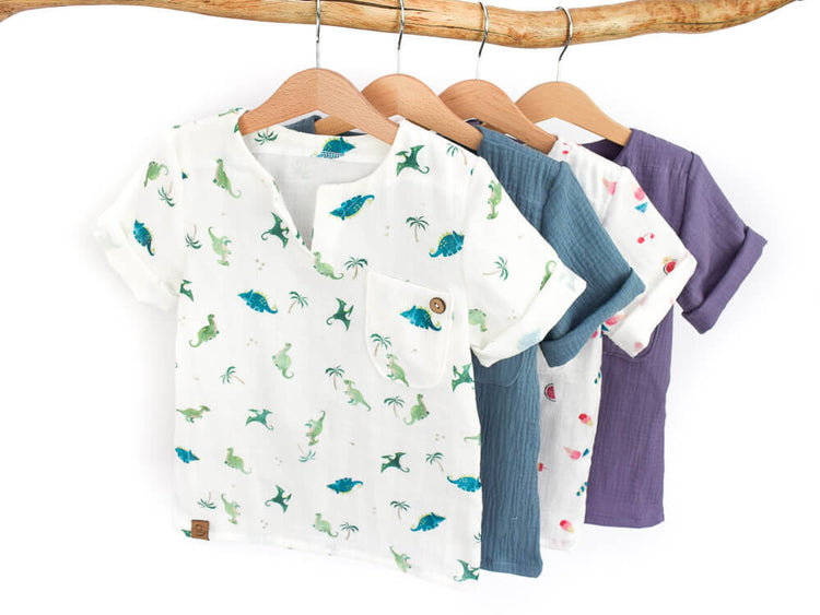T-Shirt | Musselin | rauchblau