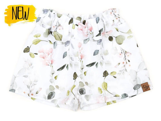 Paperbag Shorts | Musselin | Eukalyptusblüte