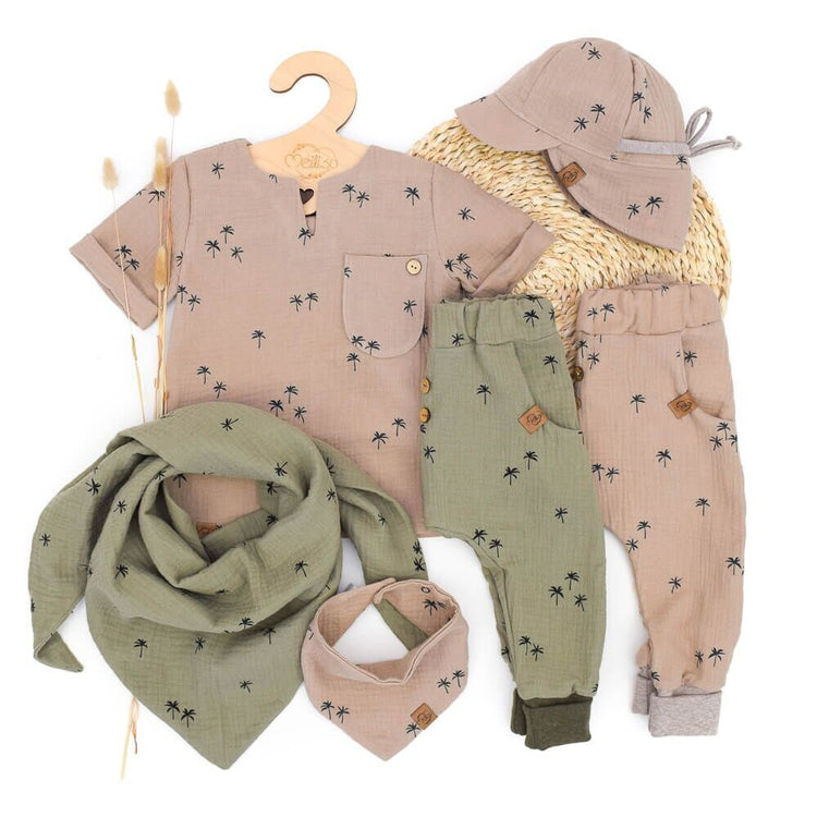 T-Shirt | Musselin | Palm trees khaki