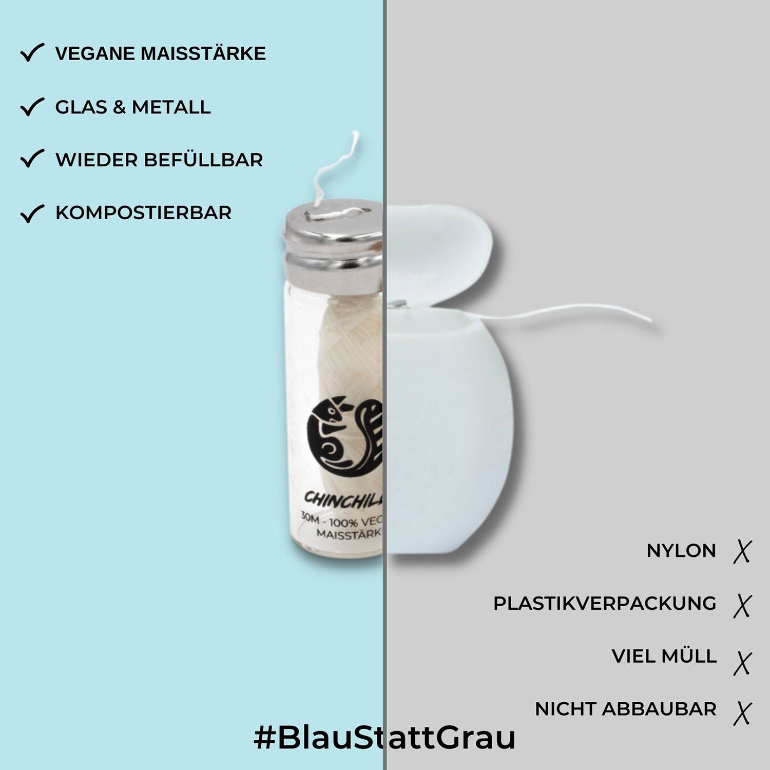 Vegane Zahnseide, nachhaltige plastikfreie Zahnseide