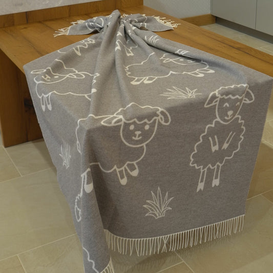 Süße Merino Wolldecke | Beige/Weiss
