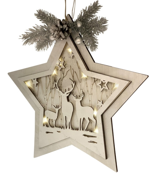 Holzaufhänger Stern mit LED