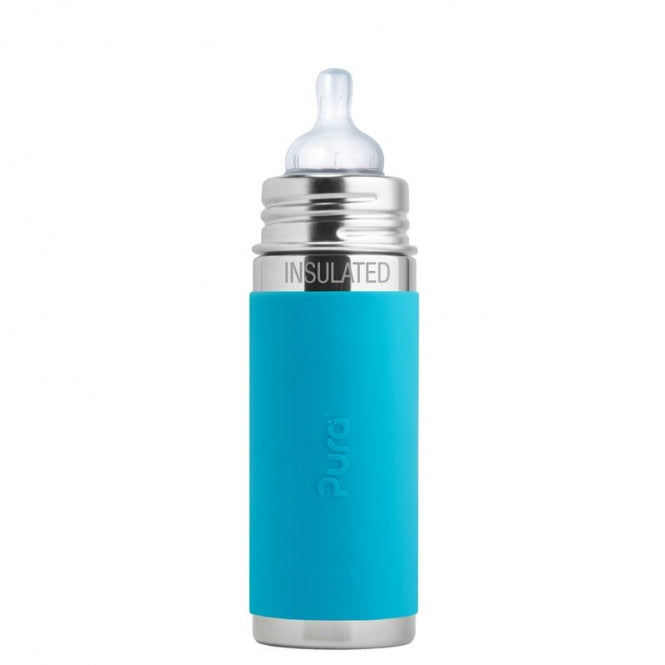 Pura Baby Isolierflasche 260 ml Weithalssauger  im blau